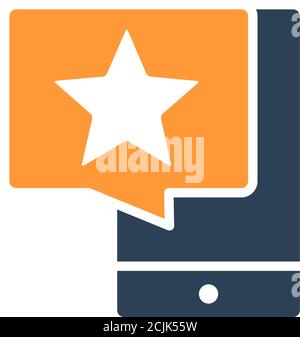 Smartphone with star in speech bubble colored icon. Customer review, add to favorites, feedback, rating symbol Stock Vector