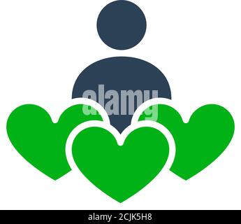 Human with three hearts, donation colored icon. Like, feedback, charity symbol Stock Vector