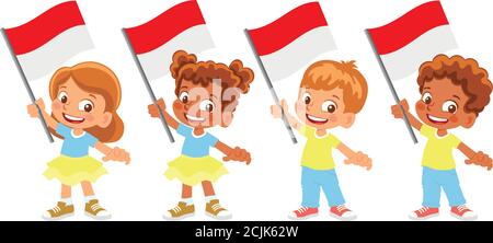 Indonesia flag in hand. Children holding flag. National flag of Indonesia vector Stock Vector