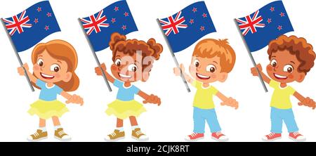 New Zealand flag in hand. Children holding flag. National flag of New Zealand vector Stock Vector