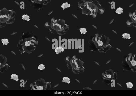 Black and white floral seamless pattern, peonies collage Stock Photo
