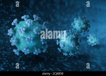 Corona viruses close-up macro 3D rendering inside an organ blood vessel Stock Photo