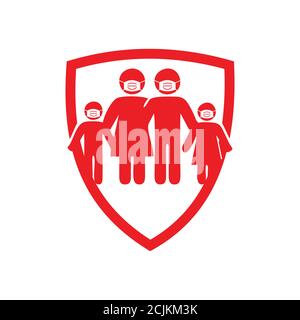 A sign of family with medical mouth mask on the shield icon Stock Vector