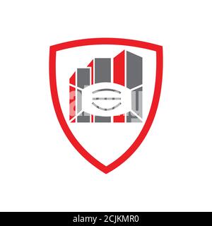 A shield in red with building and medical mouth mask icon vector format Stock Vector