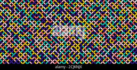 Geometric circles round flower pattern seamless colorful on black background. Vector illustration Stock Vector