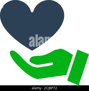Hand with big heart, giving a love colored icon. Charity, donation, like symbol Stock Vector
