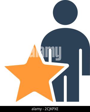 Human with big star, user review colored icon. Charity, rating, add to favorites, feedback symbol Stock Vector