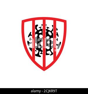An icon for Quarantine virus with jail of shield in red and black color. Stock Vector