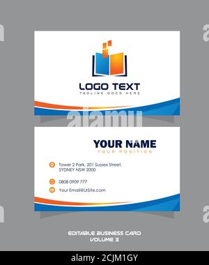 A template design for double side business card with free logo in orange and blue color combo Stock Vector