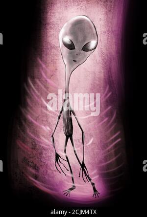 Illustration of a Supernatural Alien sighting creature Stock Photo