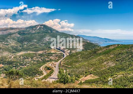 Scenic landscape view over the French Riviera coastline, as seen from Fort de la Revere, near the village of Èze, Cote d'Azur, France Stock Photo