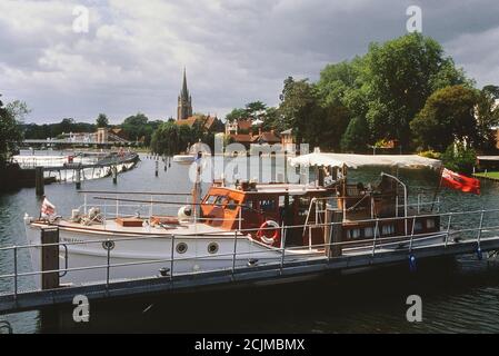 Marlow Weir at Marlow on the river Thames , All Saints church in Buckinghamshire Stock Photo