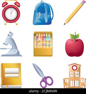 bundle of school supplies set icons vector illustration design Stock ...