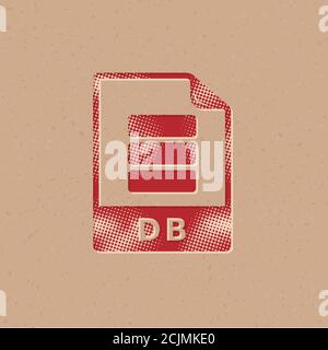 DB File format icon in halftone style. Grunge background vector illustration. Stock Vector