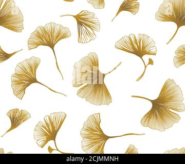 Seamless floral pattern with ginkgo leaves. Vector illustration of ginkgo biloba leaves. Background with leaf silhouette. Design for textile, fabric, Stock Vector