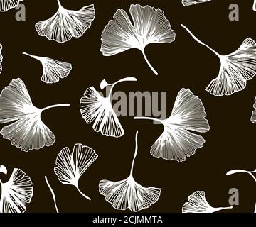 Seamless floral pattern with ginkgo leaves. Vector illustration of ginkgo biloba leaves. Background with leaf silhouette. Design for textile, fabric, Stock Vector