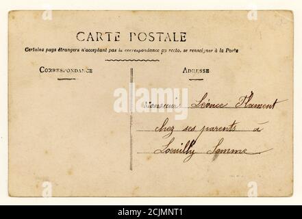 Reverse of Early1900's French greetings postcard circa 1912 Stock Photo