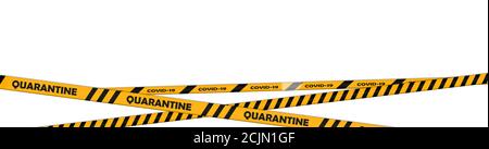 coronavirus caution and warning tape, black and yellow stripes on white with copy space Stock Photo