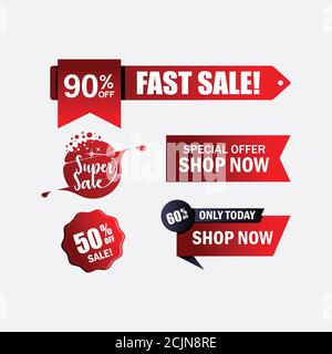 A set of Sale Banner Sign in Red and Black color combo vector format for sales promotion Stock Vector