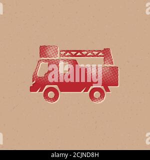 Fireman car truck icon in halftone style. Grunge background vector illustration. Stock Vector