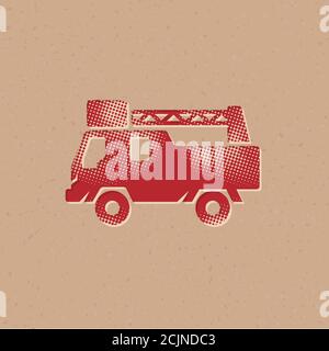 Fireman car truck icon in halftone style. Grunge background vector illustration. Stock Vector