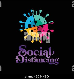 A social distancing campaign with multi color virus splited in vector format Stock Vector