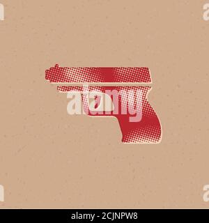 Arm gun icon in halftone style. Grunge background vector illustration. Stock Vector