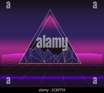 Retro future, slogan give me back 80's, futuristic landscape, mountains. Sci-Fi Background. 80s Party Background. Retro Wave music album cover templat Stock Vector