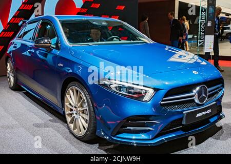 New Mercedes-AMG GT 4-Door Coupe car at the 89th Geneva International Motor Show. Geneva, Switzerland - March 5, 2019. Stock Photo