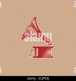Gramophone icon in halftone style. Grunge background vector illustration. Stock Vector