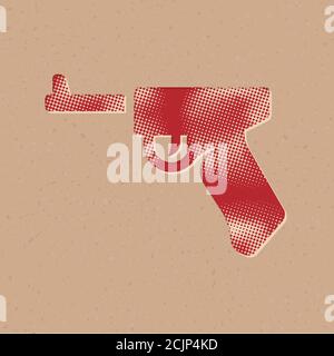 Hand gun icon in halftone style. Grunge background vector illustration. Stock Vector