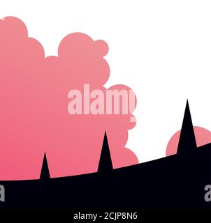 pine trees with pink cloud landscape design, Nature plant winter season environment natural and ecology theme Vector illustration Stock Vector