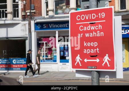 Pandemic keep apart warning sign, Newport, Wales, UK Stock Photo