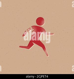 Running athlete icon in halftone style. Grunge background vector illustration. Stock Vector