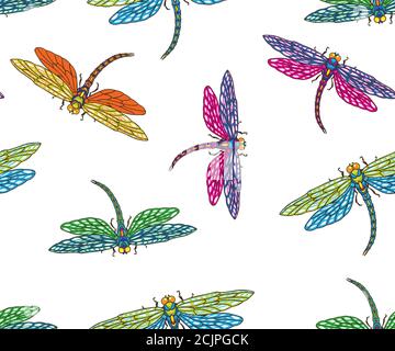 pattern with dragonflies fluttering through space Stock Vector