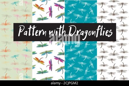 pattern with dragonflies fluttering through space Stock Vector