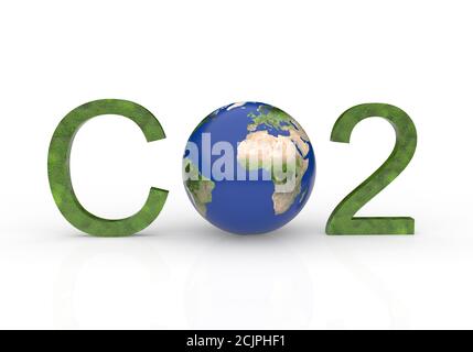 chemical symbol CO2 for carbon dioxide in green - a globe is replacing the letter o Stock Photo