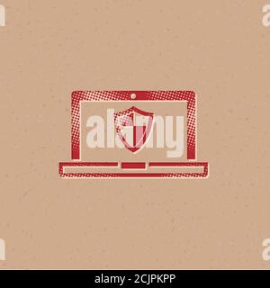 Laptops icon in halftone style. Grunge background vector illustration. Stock Vector