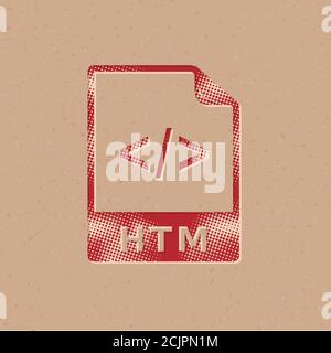Web page file format icon in halftone style. Grunge background vector illustration. Stock Vector