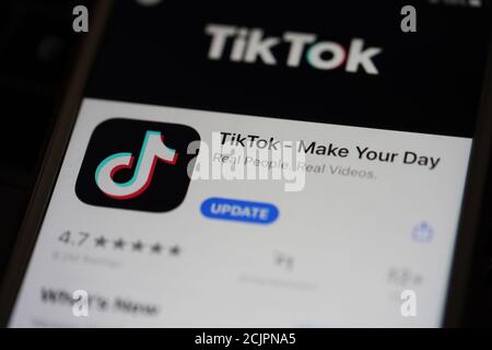 Los Angeles, USA. 30th Aug, 2020. The logo of TikTok is seen on a smartphone screen in Arlington, Virginia, the United States, Aug. 30, 2020. Credit: Liu Jie/Xinhua/Alamy Live News Stock Photo