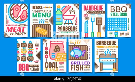 Barbeque Party Advertising Posters Set Vector Stock Vector