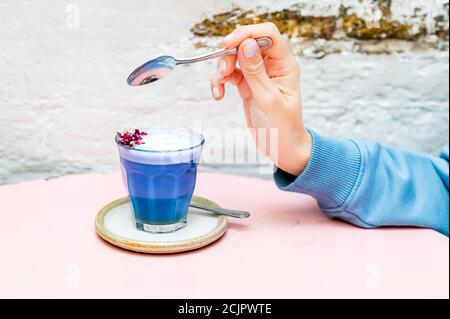 Butterfly Matcha from organic blue matcha Stock Photo