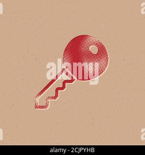 Key icon in halftone style. Grunge background vector illustration. Stock Vector