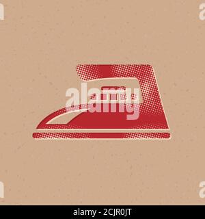 Iron icon in halftone style. Grunge background vector illustration. Stock Vector