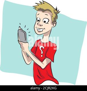 Young men surrounded by his gadgets. Man using many electronic gadgets. young people use gadgets phone tablet correspond or communicate Stock Vector