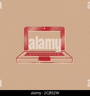 Laptops icon in halftone style. Grunge background vector illustration. Stock Vector