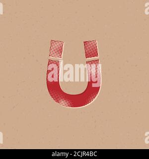 Magnet icon in halftone style. Grunge background vector illustration. Stock Vector