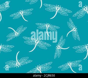 pattern with dragonflies fluttering through space Stock Vector