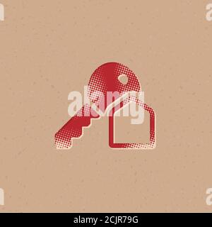Key icon in halftone style. Grunge background vector illustration. Stock Vector
