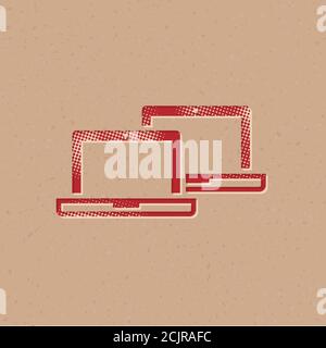 Laptops icon in halftone style. Grunge background vector illustration. Stock Vector